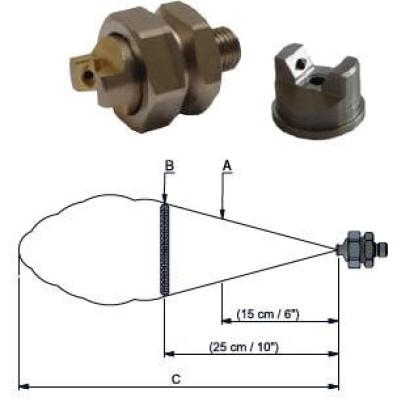 Pressure principle pneumatic nozzle - flat jet, externally mixed