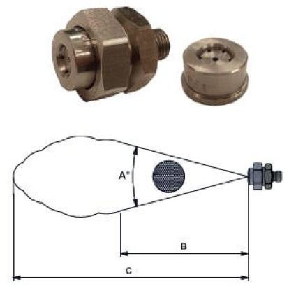 Pressure principle pneumatic nozzle – full cone, externally mixed