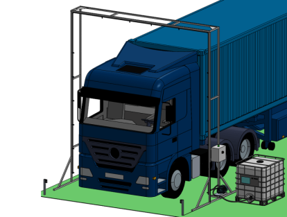 Monojet disinfection gate for vehicles